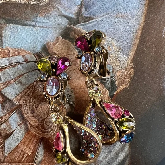 Vintage 1950s Signed Hollycraft Jewel Crystal Clip On Earrings - Picture 7 of 8